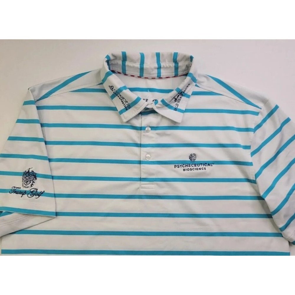 Tour Issue Benny Taylor Men Trump Golf Bioscience Polo Shirt L White Blue Stripe